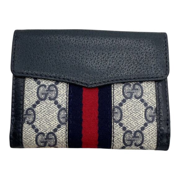 GUCCI Vintage Interlocking G GG Supreme PVC Leather Navy Bi-fold Wallet Boxed - Picture 4 of 15